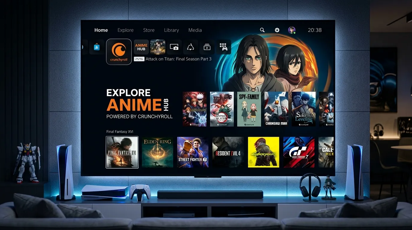 Hub anime Crunchyroll interface PlayStation 5