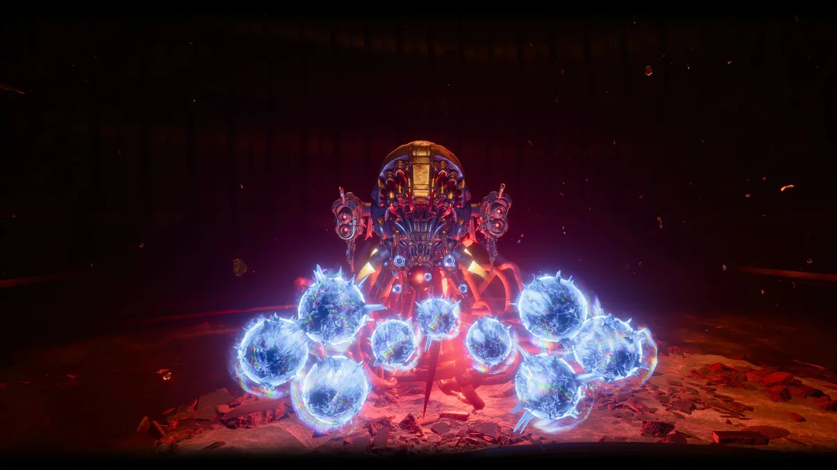 Arjun Devraj face aux créatures et projectiles de Carcosa dans Saros sur PS5