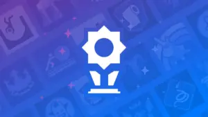 Illustration officielle des Ensembles de succès Steam avec le trophée bleu et violet de Valve