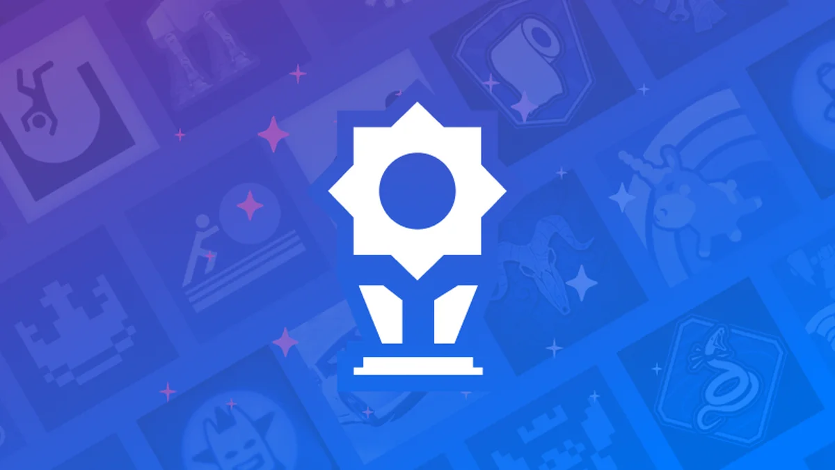 Illustration officielle des Ensembles de succès Steam avec le trophée bleu et violet de Valve