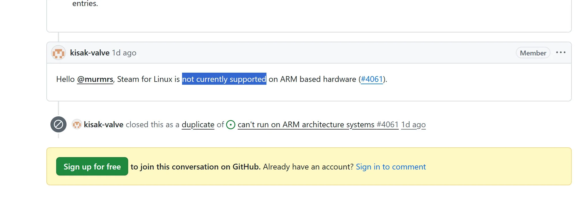 Ticket GitHub Steam ARM64