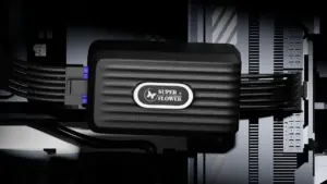 Boîtier Super Flower VGA 12+4Pin OCP Dongle branché sur le connecteur d'alimentation d'une carte graphique Nvidia GeForce RTX