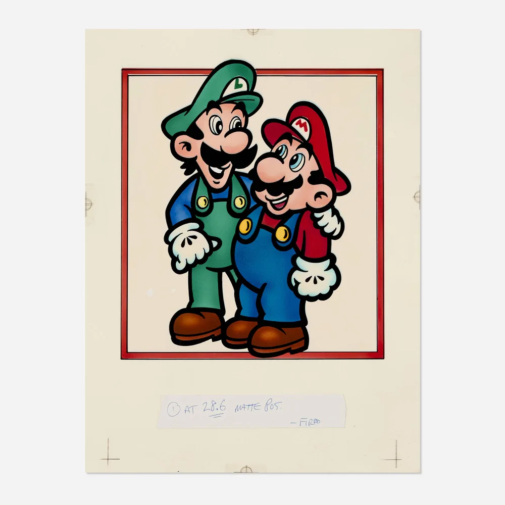 Artwork original de production Nintendo de Mario et Luigi de 1985 issu de la collection Donna Darbous