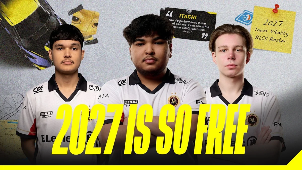 Les joueurs Rocket League diaz, nass et Oski sous le maillot de Team Vitality pour la saison RLCS 2027