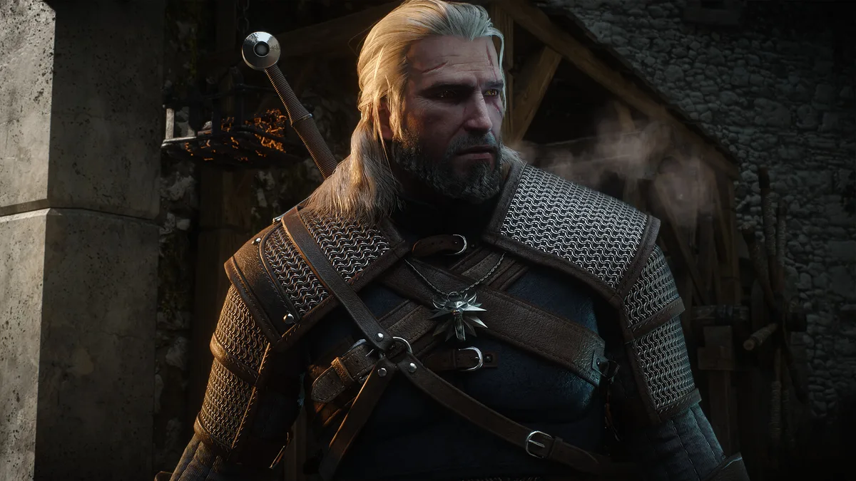 Geralt de Riv en armure dans The Witcher 3: Wild Hunt Remastered avec la clarté visuelle améliorée du patch 5.01 sur Nintendo Switch 2