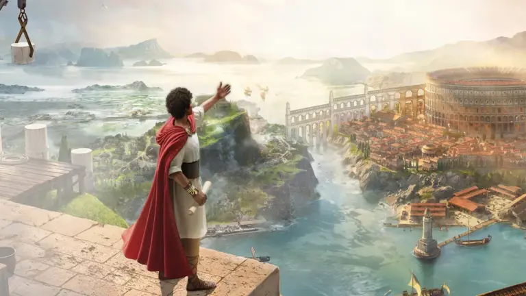 Visuel officiel d'Anno 117 Pax Romana illustrant les coupes d'Ubisoft dans ses studios de Mayence et Düsseldorf