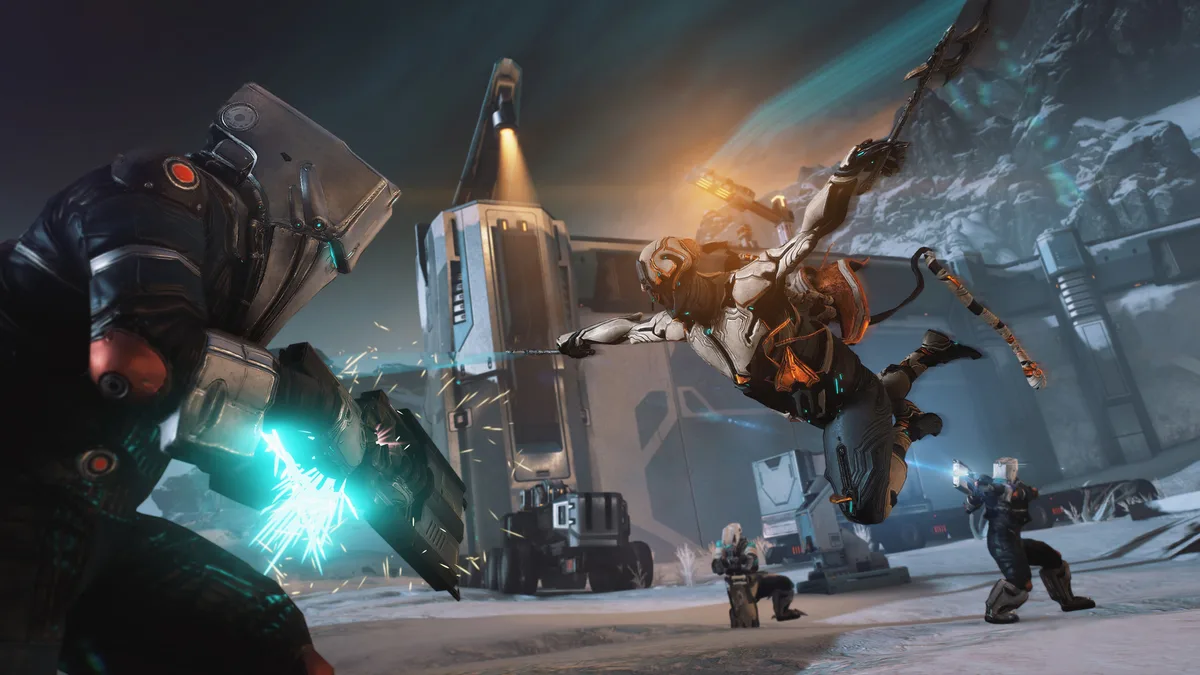Warframe en action sur Nintendo Switch 2 avec des combats fluides en coopératif