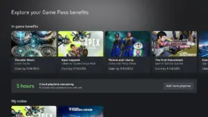 Interface officielle Xbox Cloud Gaming affichant le compteur d heures mensuelles restantes et le bouton d achat de temps supplémentaire