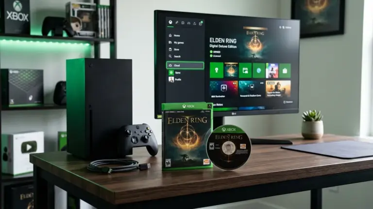 Historique des licences disque vers numérique Xbox console Series X et écran de statut